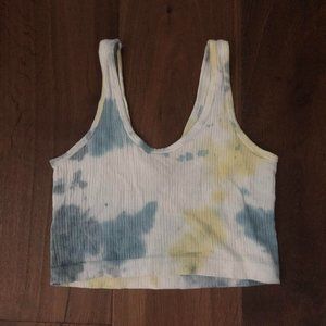 White tie-die cropped tank-top